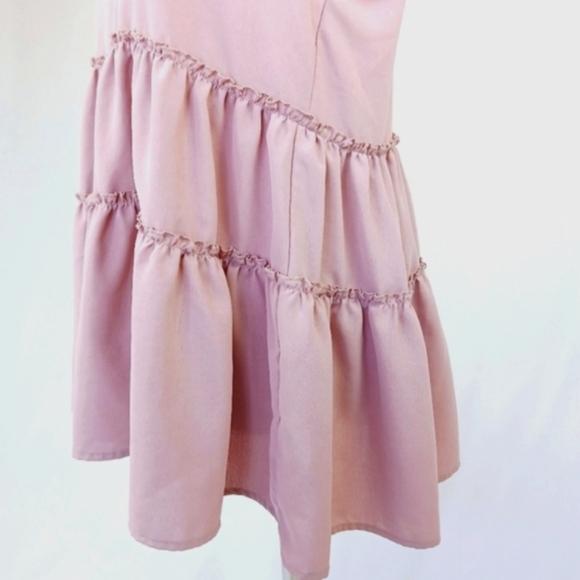 Ruffle Tiered Sleeveless Top Pink Babydoll Style V-Neck S Ruffle Trim - Picture 4 of 6